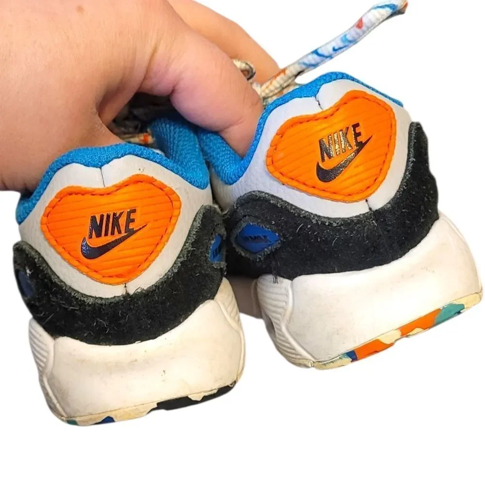 Nike Kids Grey & Blue Air Max 90 Leather Sneakers Size 6C